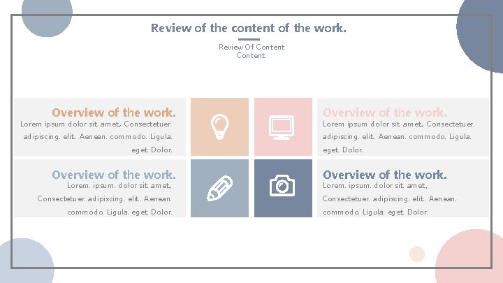 Review of the content of the work. Review Of Content. Overview of the work.