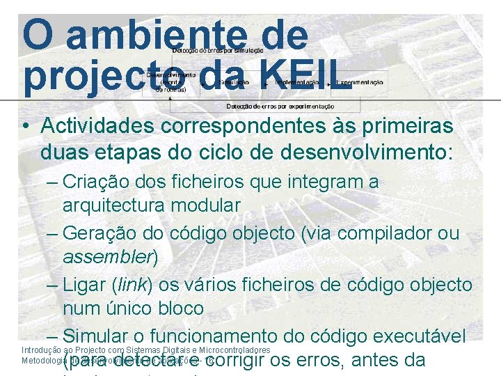 O ambiente de projecto da KEIL • Actividades correspondentes às primeiras duas etapas do