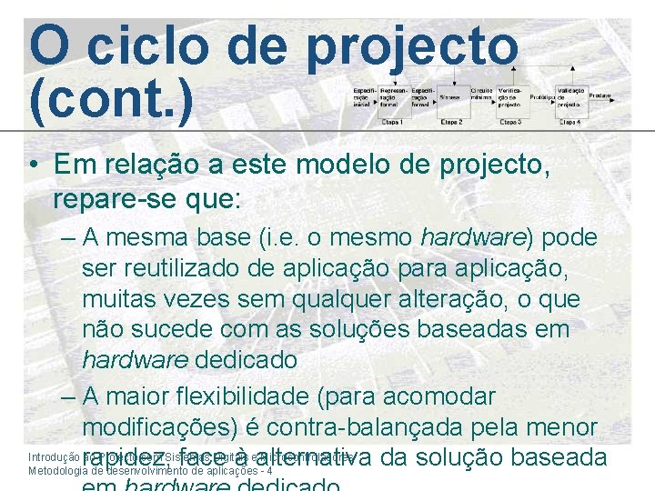 O ciclo de projecto (cont. ) • Em relação a este modelo de projecto,