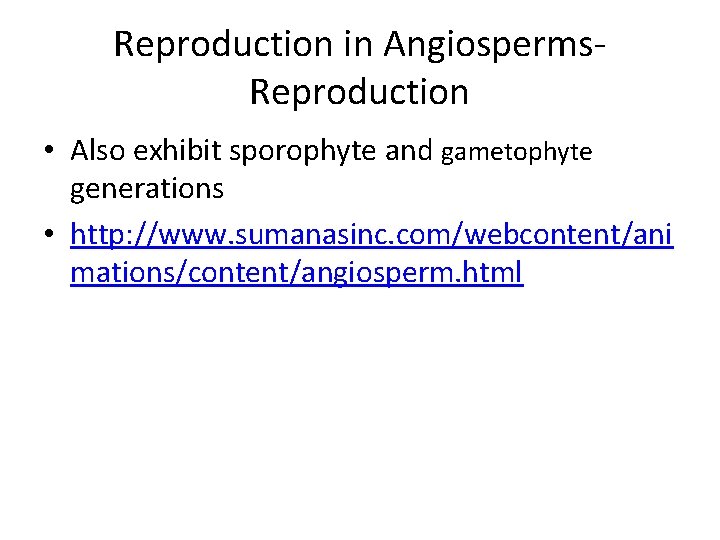 Reproduction in Angiosperms. Reproduction • Also exhibit sporophyte and gametophyte generations • http: //www.