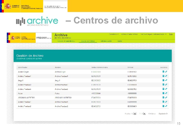 – Centros de archivo 15 