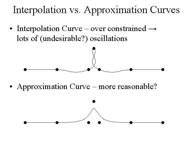 Interpolation vs. Approximation Curves • Interpolation Curve – over constrained → lots of (undesirable?