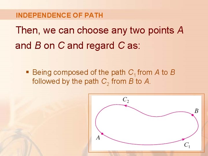 INDEPENDENCE OF PATH Then, we can choose any two points A and B on