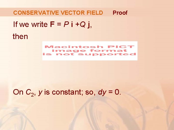 CONSERVATIVE VECTOR FIELD Proof If we write F = P i +Q j, then