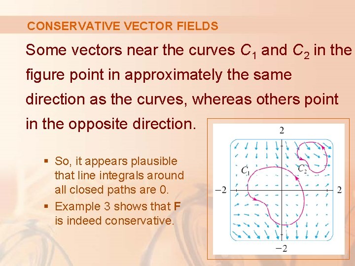 CONSERVATIVE VECTOR FIELDS Some vectors near the curves C 1 and C 2 in