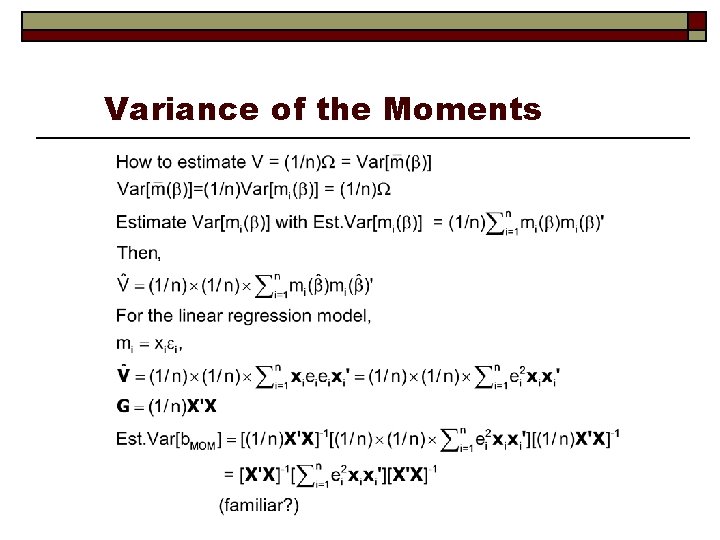 Variance of the Moments 