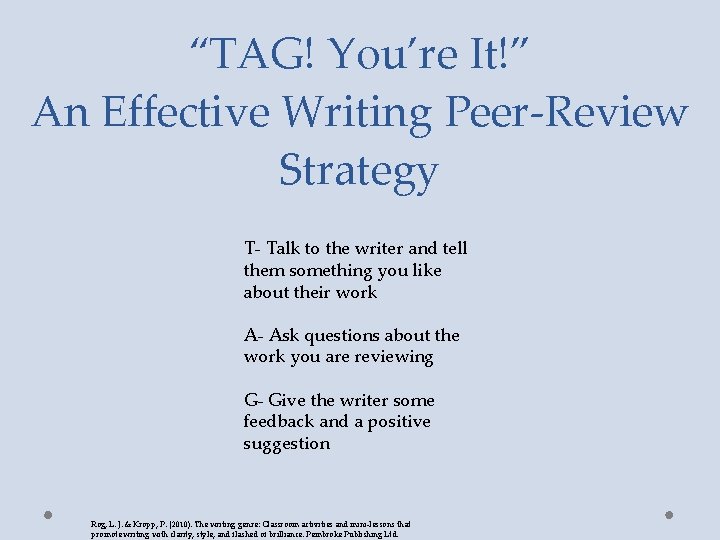 “TAG! You’re It!” An Effective Writing Peer-Review Strategy T- Talk to the writer and