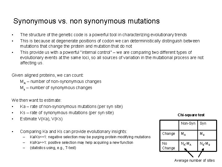 Synonymous vs. non synonymous mutations • • • The structure of the genetic code