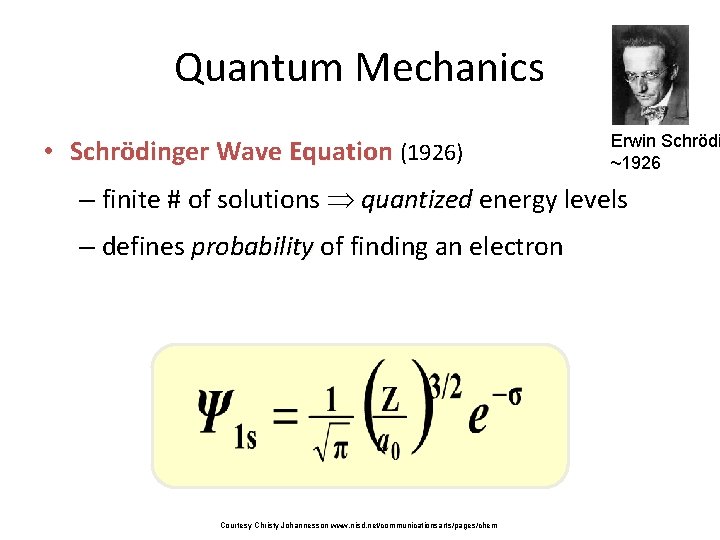 Quantum Mechanics • Schrödinger Wave Equation (1926) Erwin Schrödi ~1926 – finite # of