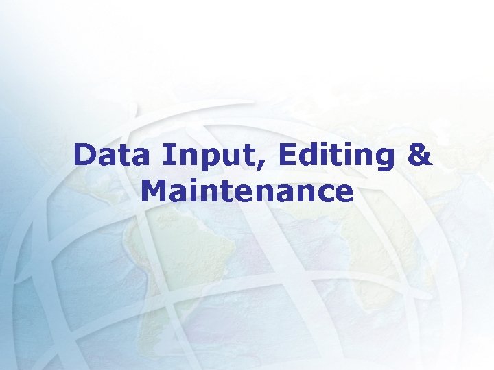 Data Input, Editing & Maintenance 