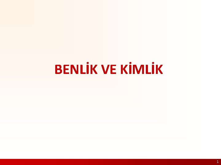 BENLİK VE KİMLİK 1 