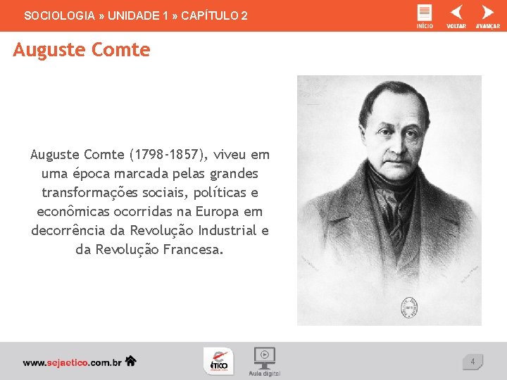 SOCIOLOGIA » UNIDADE 1 » CAPÍTULO 2 Auguste Comte (1798 -1857), viveu em uma