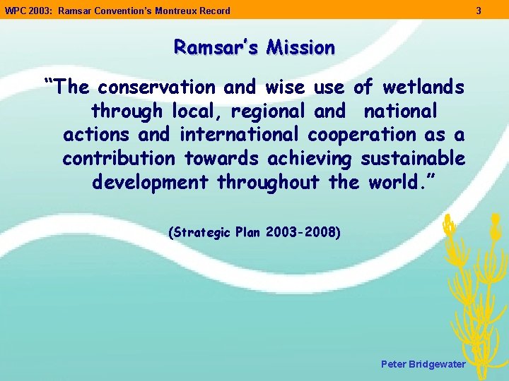 WPC 2003: Ramsar Convention’s Montreux Record 3 Ramsar’s Mission “The conservation and wise use WPC 2003: Ramsar Convention’s Montreux Record 3 Ramsar’s Mission “The conservation and wise use