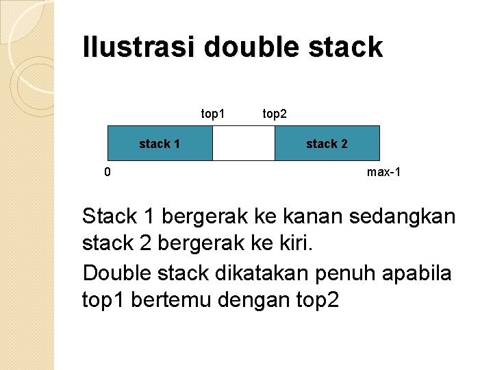 Ilustrasi double stack top 1 stack 1 0 top 2 stack 2 max-1 Stack