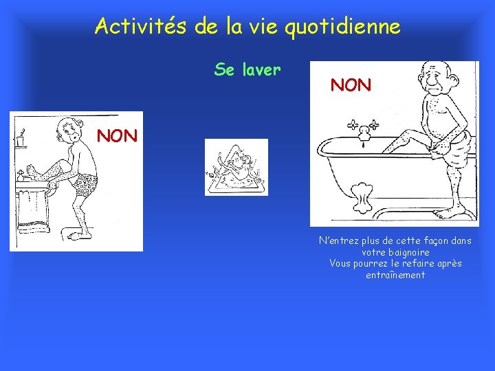 Activités de la vie quotidienne Se laver NON N’entrez plus de cette façon dans