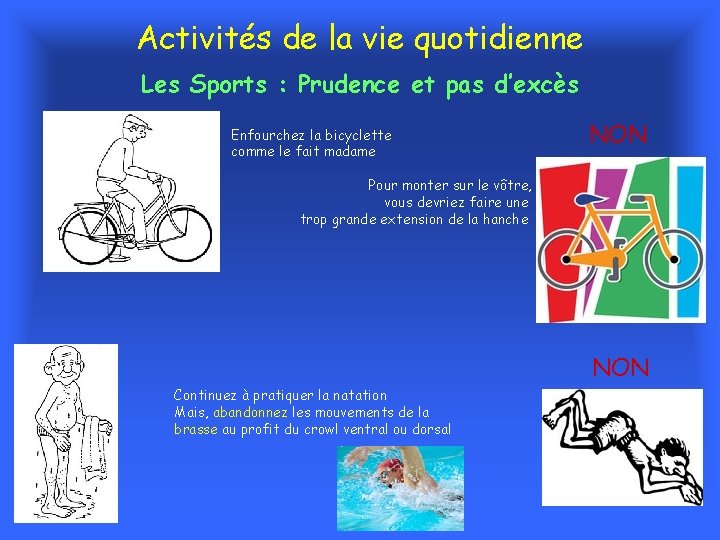 Activités de la vie quotidienne Les Sports : Prudence et pas d’excès Enfourchez la