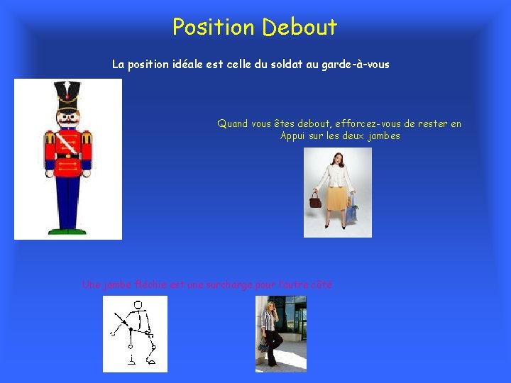 Position Debout La position idéale est celle du soldat au garde-à-vous Quand vous êtes