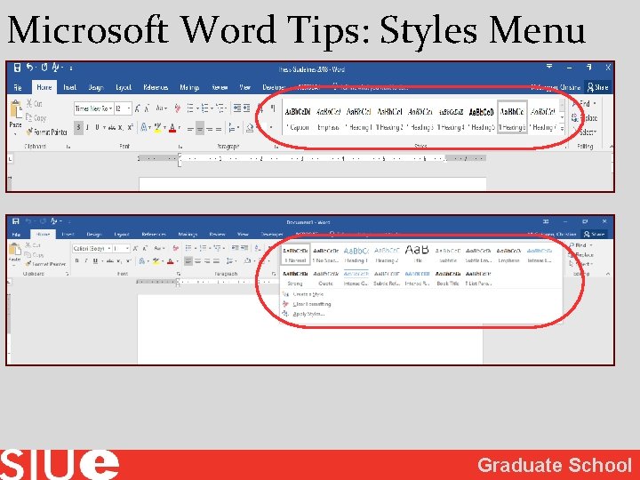 Microsoft Word Tips: Styles Menu Graduate School 