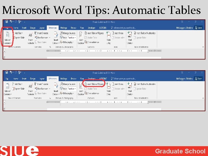 Microsoft Word Tips: Automatic Tables Graduate School 