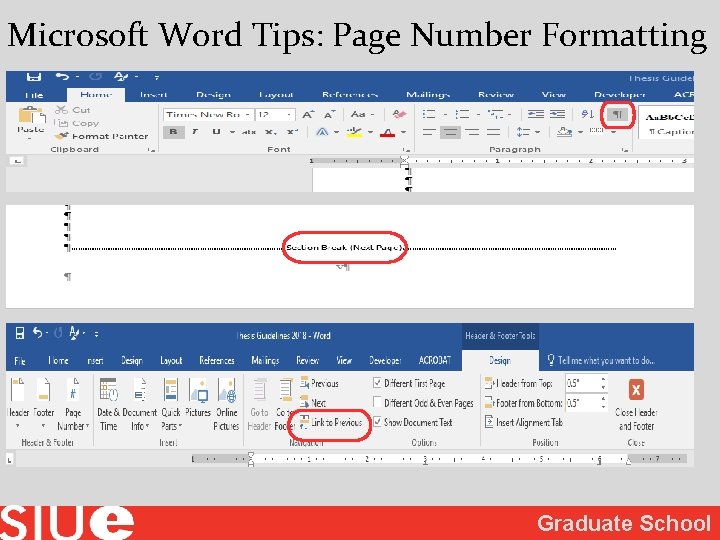 Microsoft Word Tips: Page Number Formatting Graduate School 