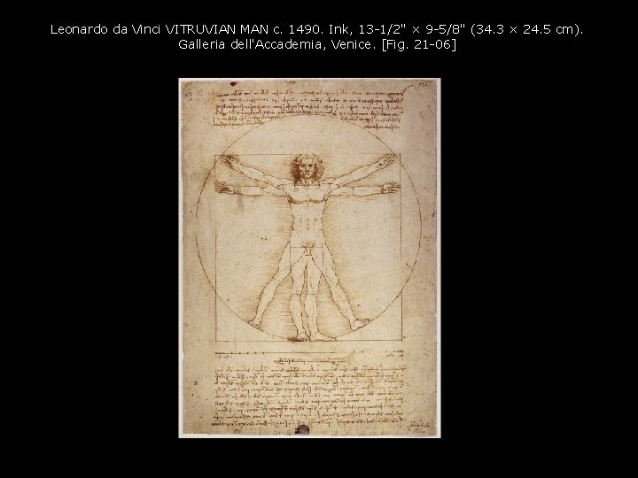 Leonardo da Vinci VITRUVIAN MAN c. 1490. Ink, 13 -1/2" × 9 -5/8" (34.