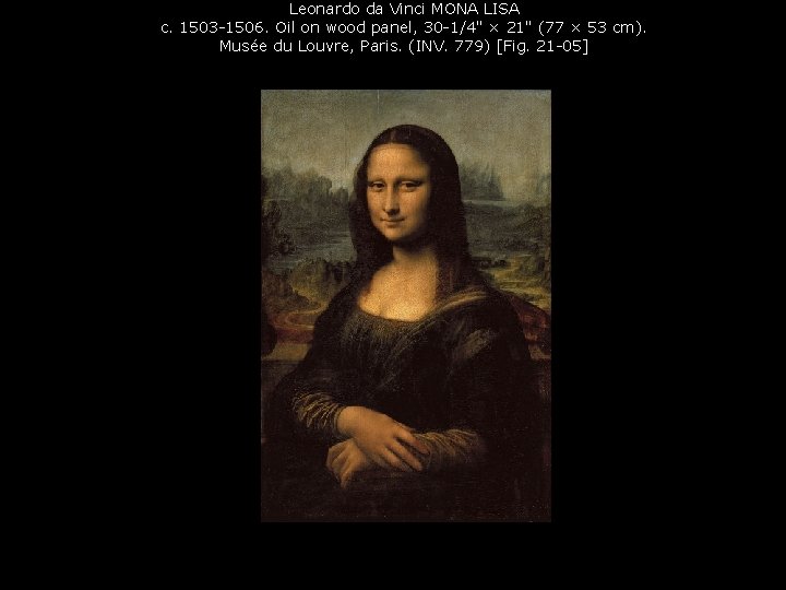 Leonardo da Vinci MONA LISA c. 1503 -1506. Oil on wood panel, 30 -1/4"