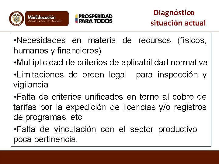 Diagnóstico situación actual • Necesidades en materia de recursos (físicos, humanos y financieros) •