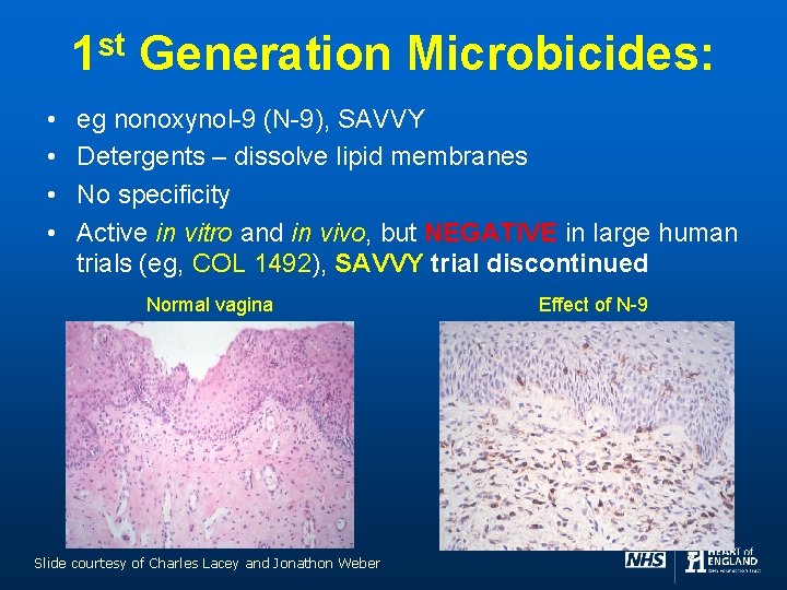 st 1 • • Generation Microbicides: eg nonoxynol-9 (N-9), SAVVY Detergents – dissolve lipid