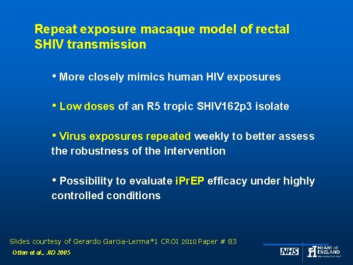 Repeat exposure macaque model of rectal SHIV transmission • More closely mimics human HIV