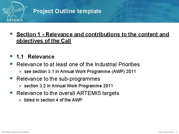 Project Outline template § Section 1 - Relevance and contributions to the content and