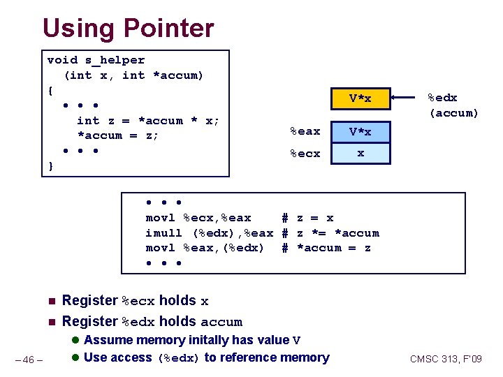 Using Pointer void s_helper (int x, int *accum) { • • • int z Using Pointer void s_helper (int x, int *accum) { • • • int z