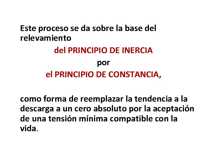Este proceso se da sobre la base del relevamiento del PRINCIPIO DE INERCIA por