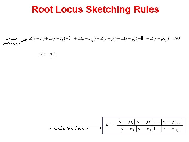 Root Locus Sketching Rules angle criterion magnitude criterion 
