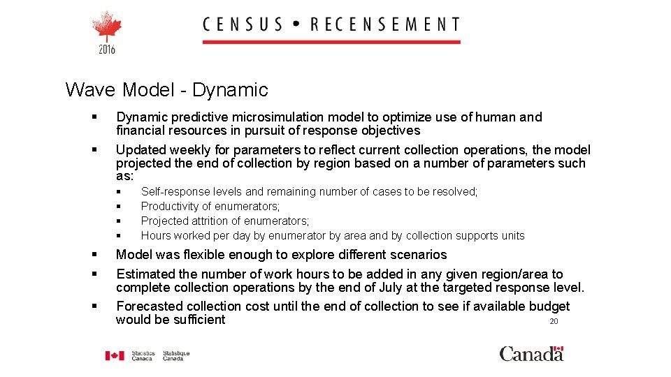 Wave Model - Dynamic § Dynamic predictive microsimulation model to optimize use of human