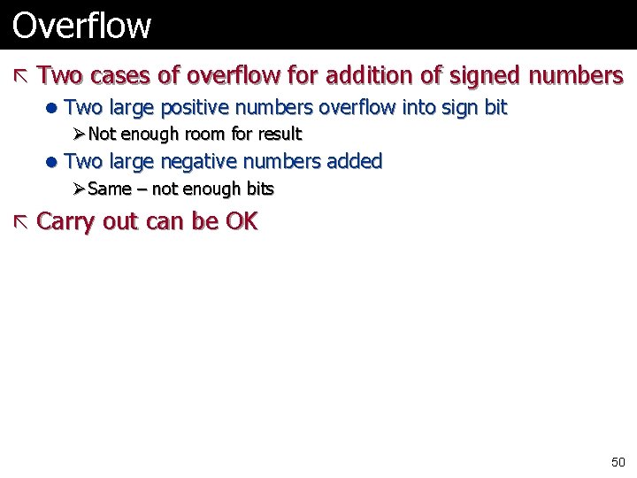 Overflow ã Two cases of overflow for addition of signed numbers l Two large Overflow ã Two cases of overflow for addition of signed numbers l Two large