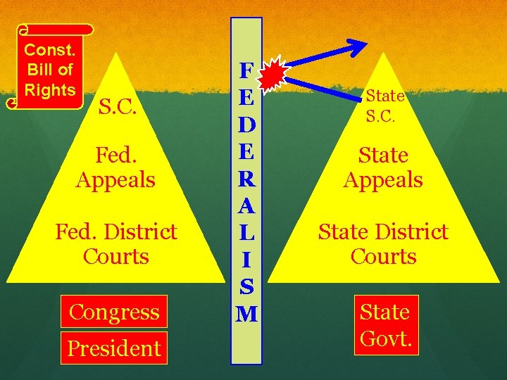 Const. Bill of Rights S. C. Fed. Appeals Fed. District Courts Congress President F Const. Bill of Rights S. C. Fed. Appeals Fed. District Courts Congress President F