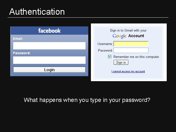 Authentication What happens when you type in your password? 