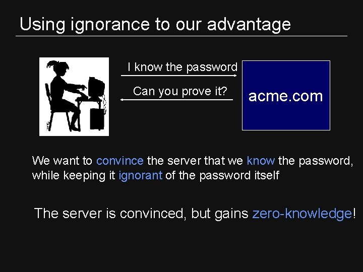 Using ignorance to our advantage I know the password Can you prove it? acme.
