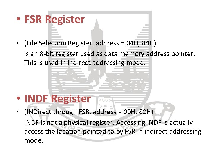  • FSR Register • (File Selection Register, address = 04 H, 84 H)