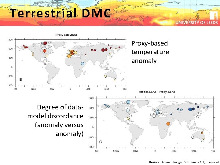 Terrestrial DMC Proxy-based temperature anomaly Degree of datamodel discordance (anomaly versus anomaly) (Nature Climate