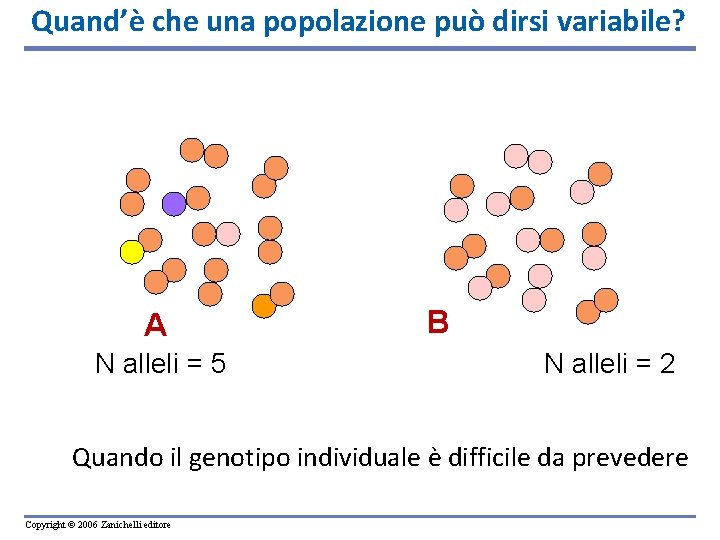 Quand’è che una popolazione può dirsi variabile? A B N alleli = 5 N Quand’è che una popolazione può dirsi variabile? A B N alleli = 5 N