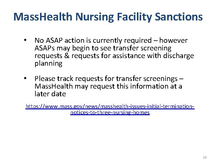 Mass. Health Nursing Facility Sanctions • No ASAP action is currently required – however Mass. Health Nursing Facility Sanctions • No ASAP action is currently required – however