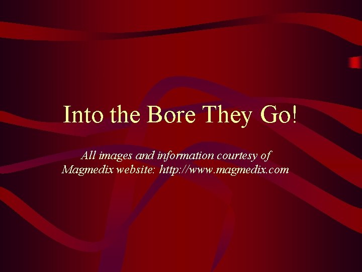 Into the Bore They Go! All images and information courtesy of Magmedix website: http:
