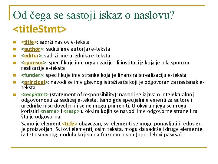 Od čega se sastoji iskaz o naslovu? <title. Stmt> n n n n <title>: Od čega se sastoji iskaz o naslovu? <title. Stmt> n n n n <title>: