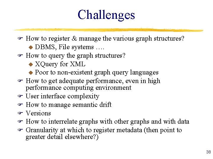 Challenges F F F F How to register & manage the various graph structures?