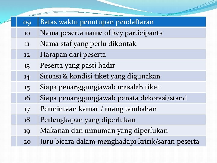 09 10 11 12 Batas waktu penutupan pendaftaran Nama peserta name of key participants