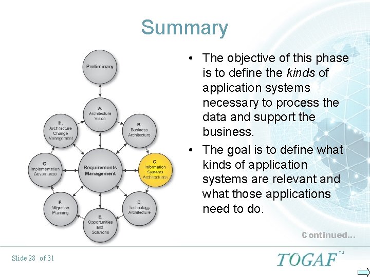 Summary • The objective of this phase is to define the kinds of application