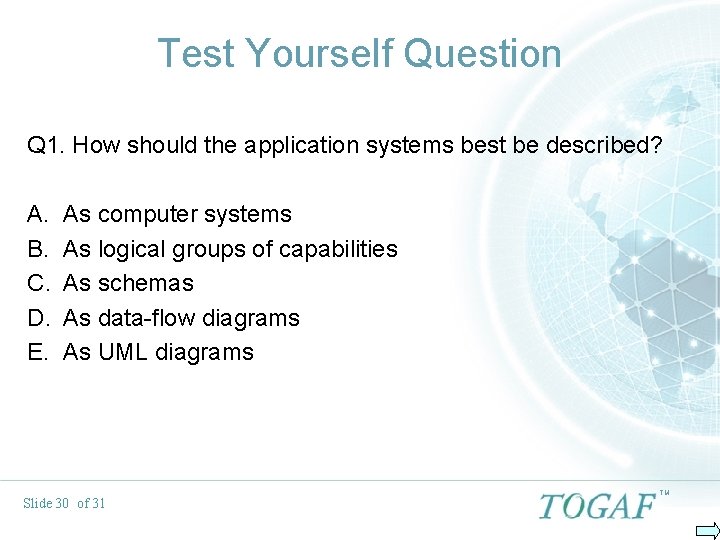 Test Yourself Question Q 1. How should the application systems best be described? A.