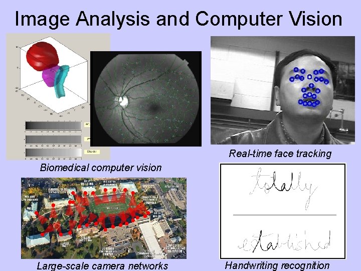 Image Analysis and Computer Vision Real-time face tracking Biomedical computer vision Large-scale camera networks