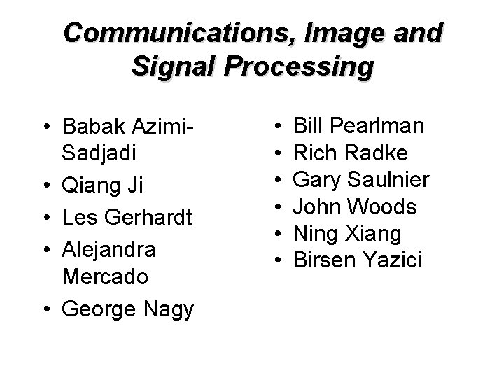 Communications, Image and Signal Processing • Babak Azimi. Sadjadi • Qiang Ji • Les